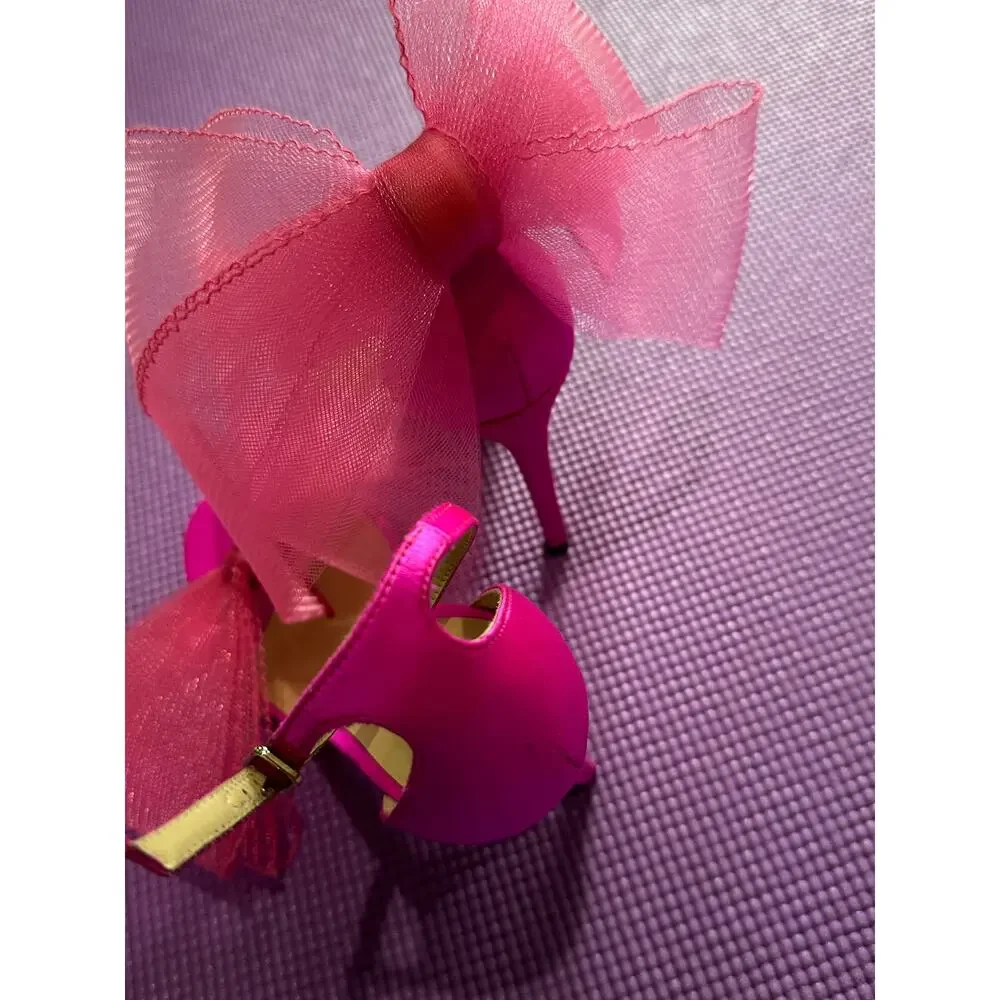 New $995 Jimmy Choo Aveline 100 Fuchsia Bow Sandals Womens Shoes Size 37 Heels